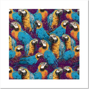 seamless pattern of Blue and gold macaw birds Posters and Art